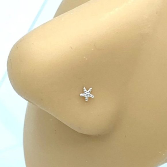 Tiny 3mm Sterling Silver Starfish Star Nose Pin Nose Ring Nose Stud Nose Bone - Picture 1 of 3